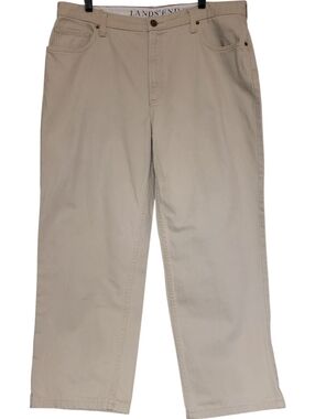 Lands End Beige Jeans Relaxed Fit Slightly Tapered 100% Cotton 38W, 28.5" Inseam
